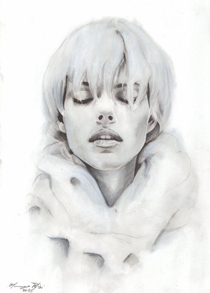 Impressionistic Portrait Ink Drawing By Maurizio Puglisi, 8 X 11", Frozen, Original Artwork