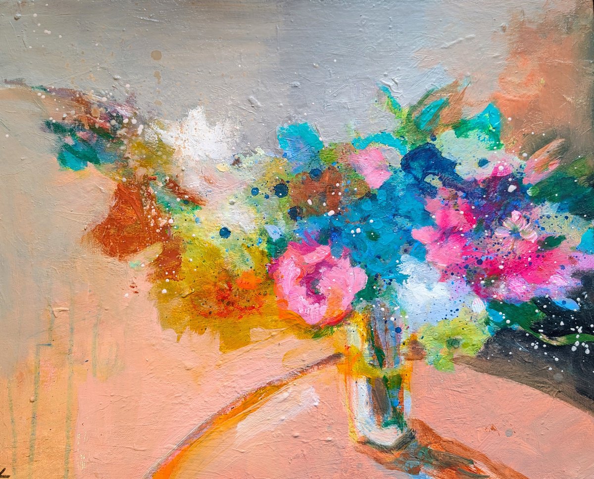 Impressionistic Botanical Acrylic Painting By Kerri Mccabe, 20 X 16", Up With The Morning Sun., Original Artwork