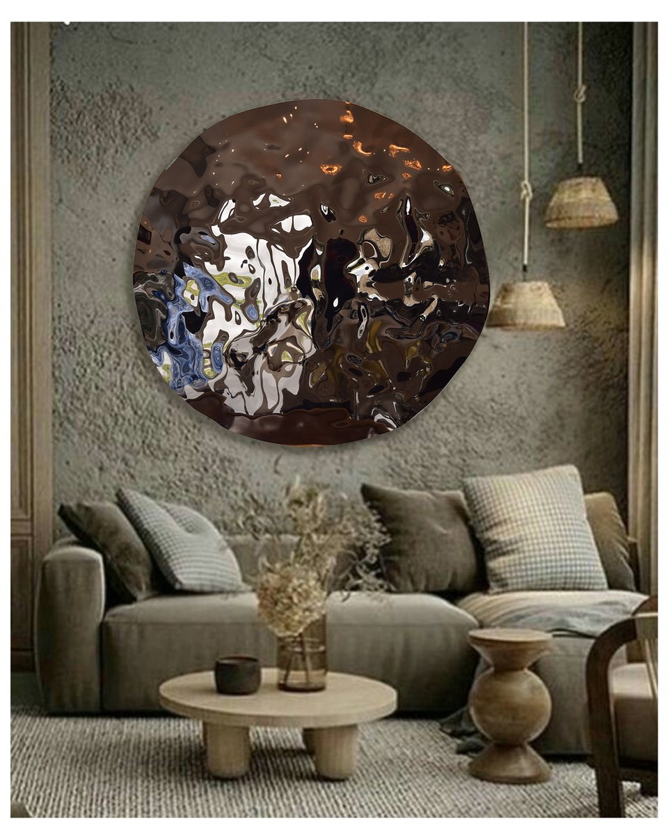 Geometric Abstract Sculpture By Anna Sidi-Yacoub, 47 X 47, Lights In Brown, Original Artwork