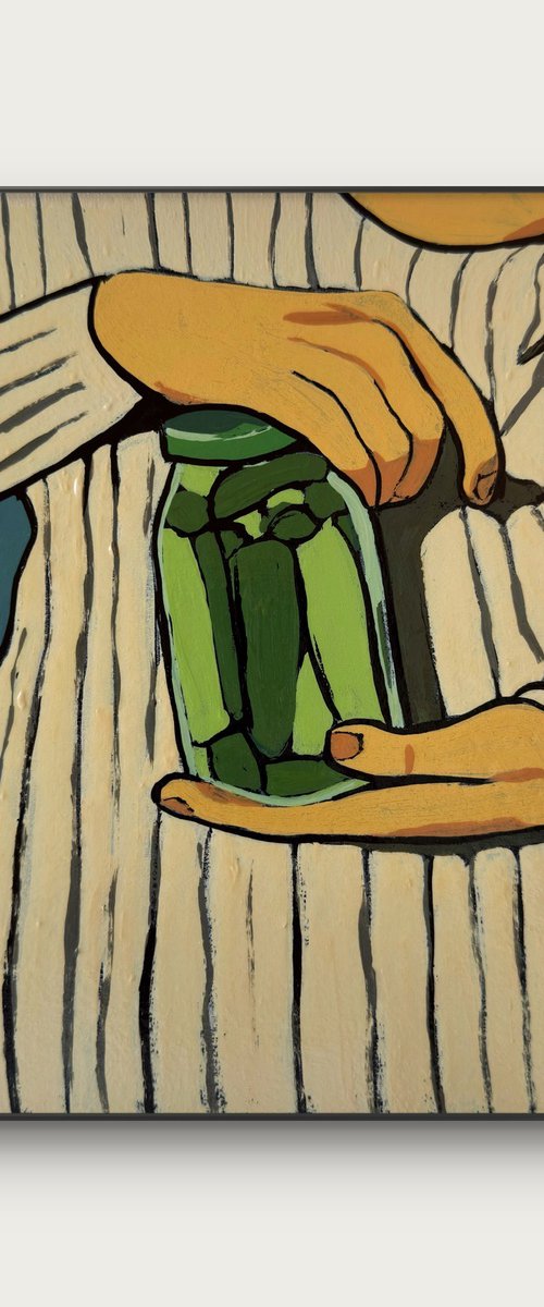 Woman holding pickles - Acrylic Painting by Daria Baklykova