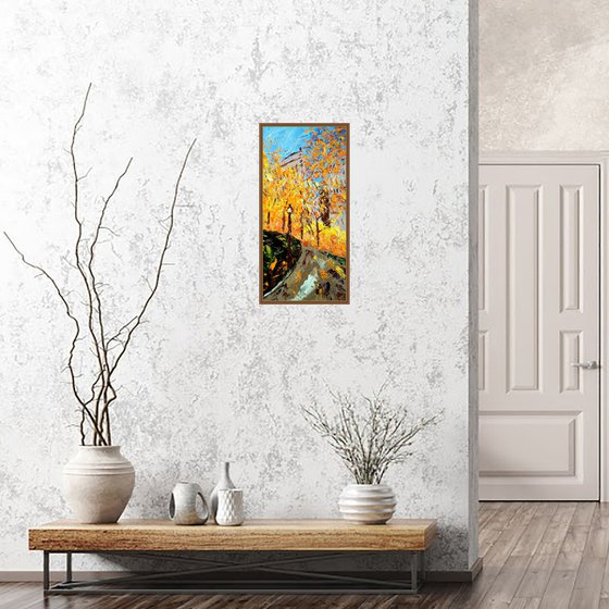 Central Park Painting Cityscape Original Art Fall NYC Oil Impasto Artwork New York Pallete Knife Wall Art 8 by 16" by Halyna Kirichenko