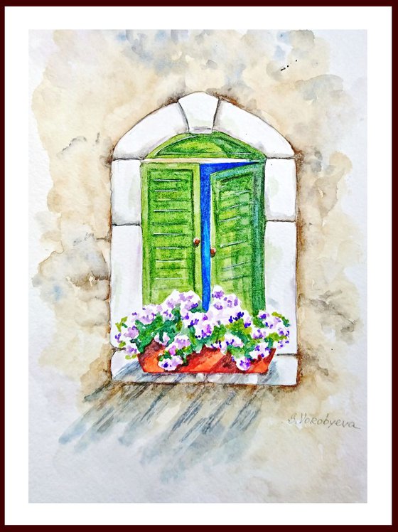 Window #1 Still life watercolor painting. Part of "Windows" series