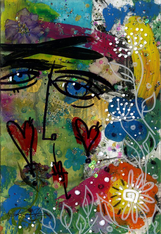 Funky Face Love 22 - Mixed Media Art by Kathy Morton Stanion