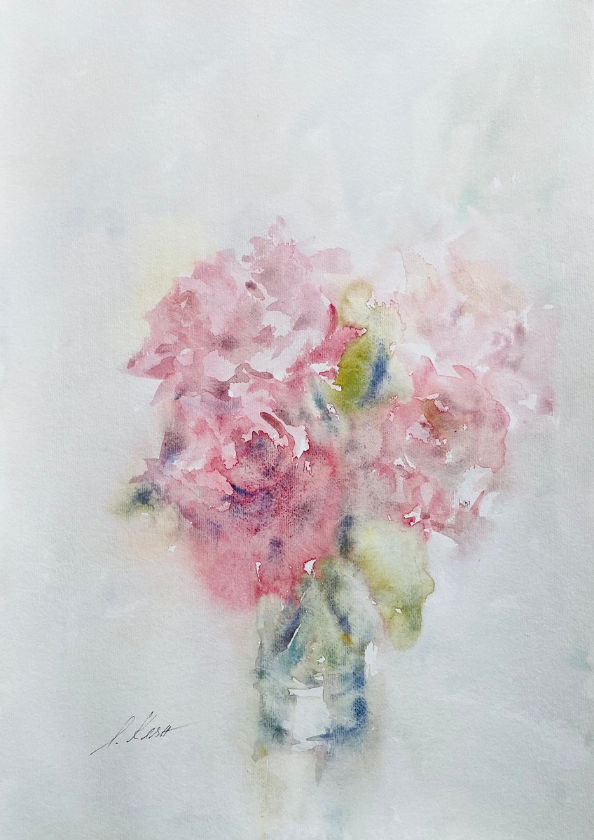 Impressionistic Botanical Watercolour By Elena Klyan, 12 X 16, Roses 30 X 42 Cm 2025, Original Artwork