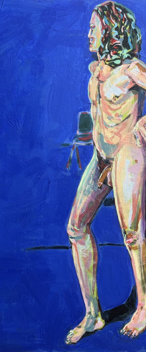 Young nude man in blue room by Hanna Bell