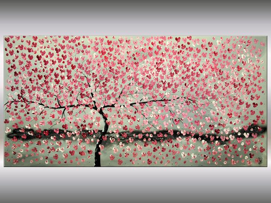 Wunschbaum - Supersize acrylic abstract painting cherry blossoms nature painting canvas wall art