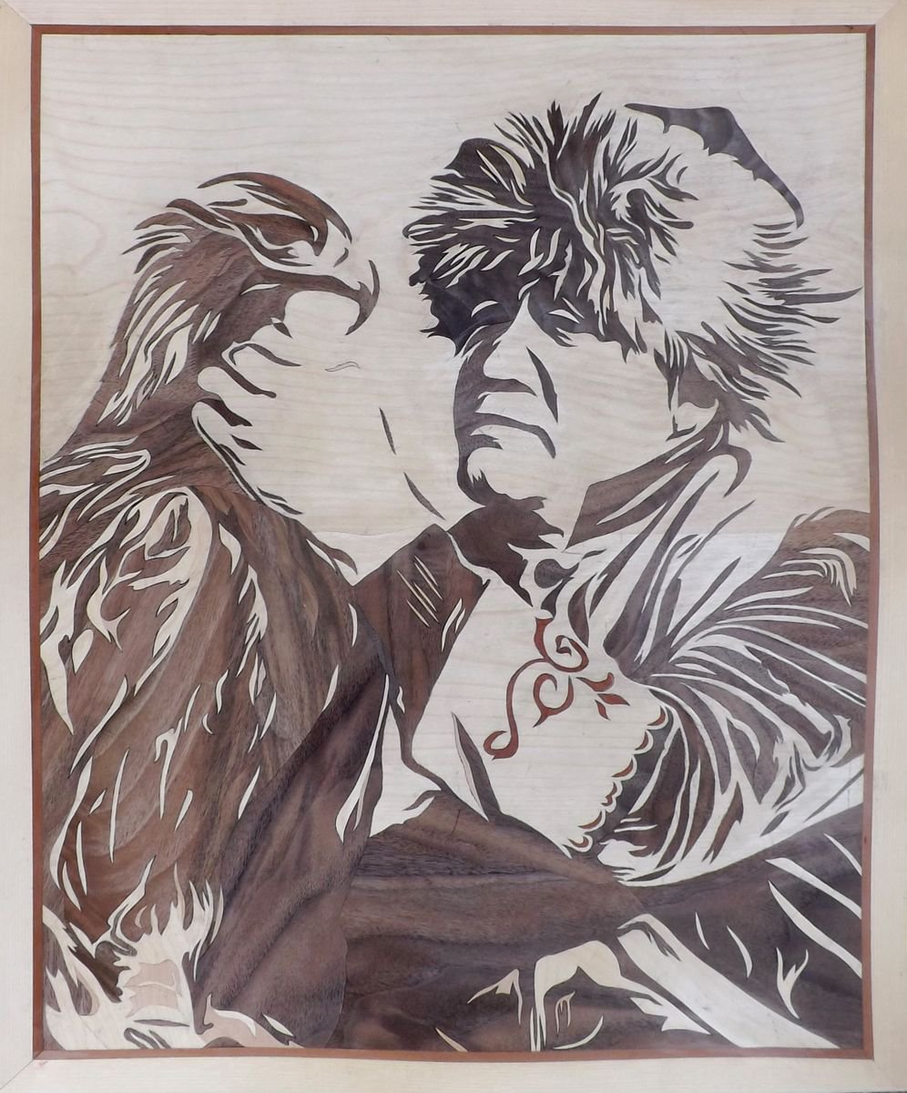 Kyrgyz and Eagle (marquetry work) by Du�an Raki?