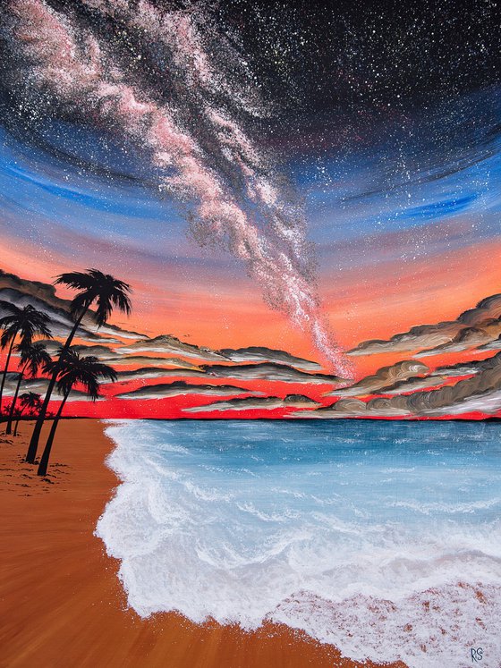 Coral sky and ocean wave