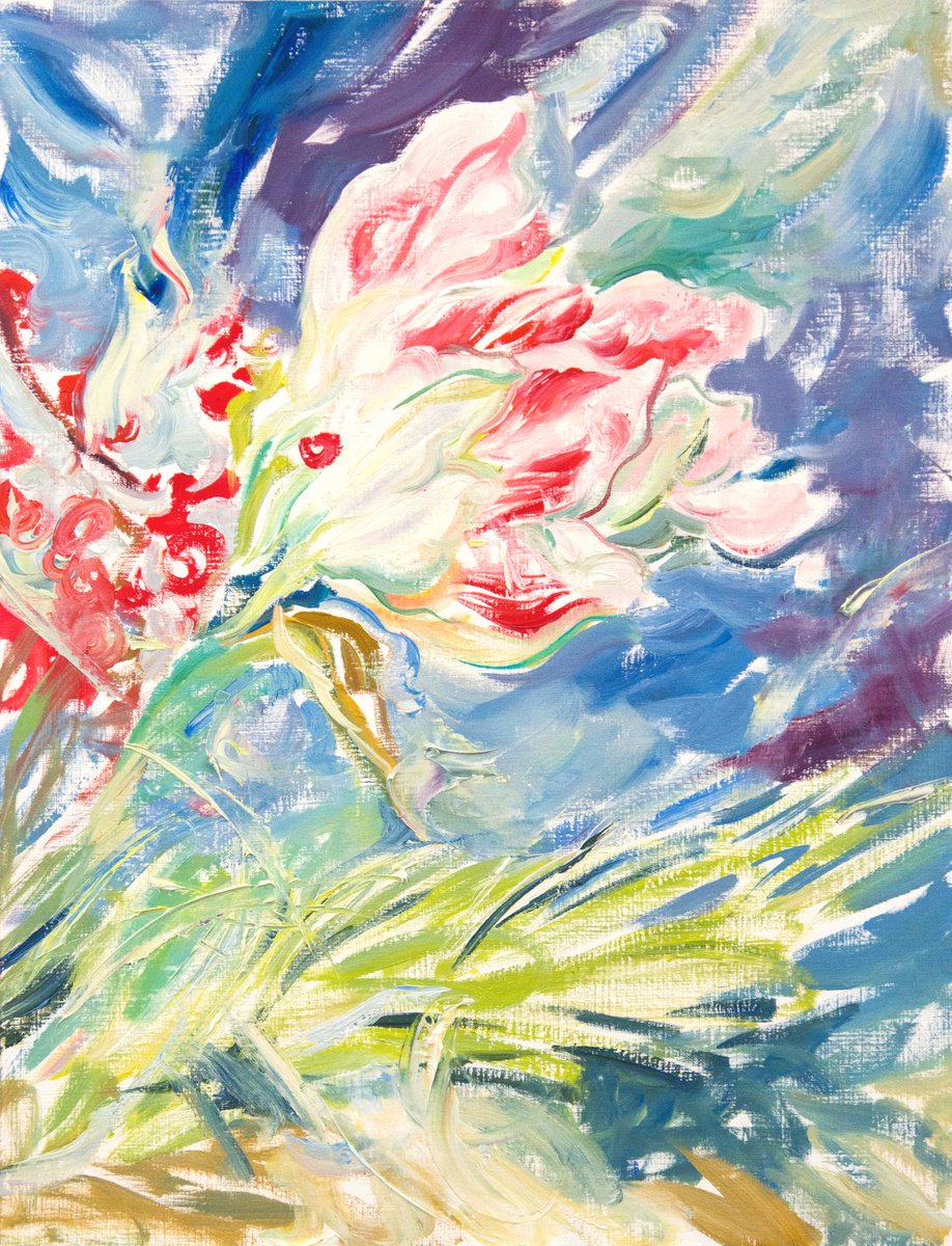 Impressionistic Botanical Oil Painting By Daria Galinski, 12 X 16, Bouquet With Amaryllis, Original Artwork