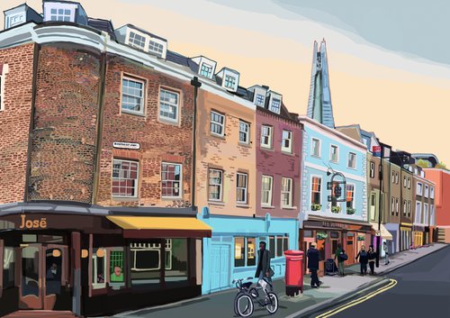 A3 Bermondsey Street, South London Illustration Print by Tomartacus