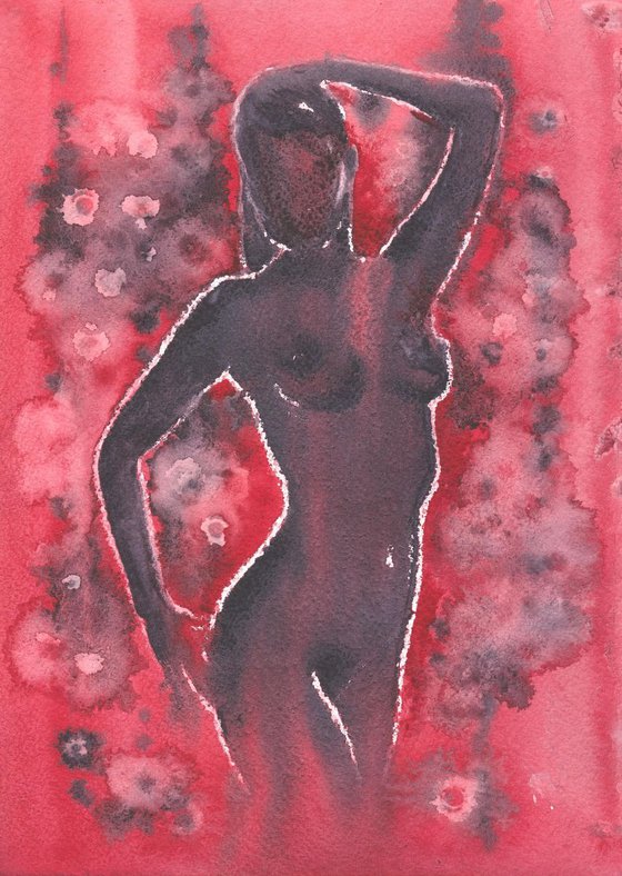 Nude on red and black . 21X29.5cm