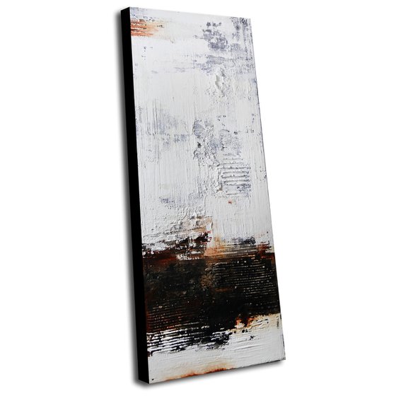 LOST LETTER - 120 X 50 CMS - ABSTRACT ACRYLIC PAINTING ON CANVAS * WHITE * RUST * BLACK