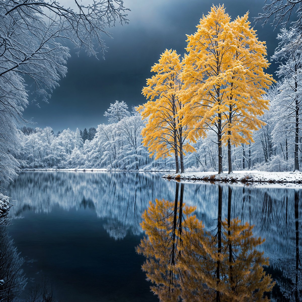 Photorealistic Photograph , Winter Trees Reflection 3 By Michael Filonow, 38 X 38, Artwork For Sale On Artfinder