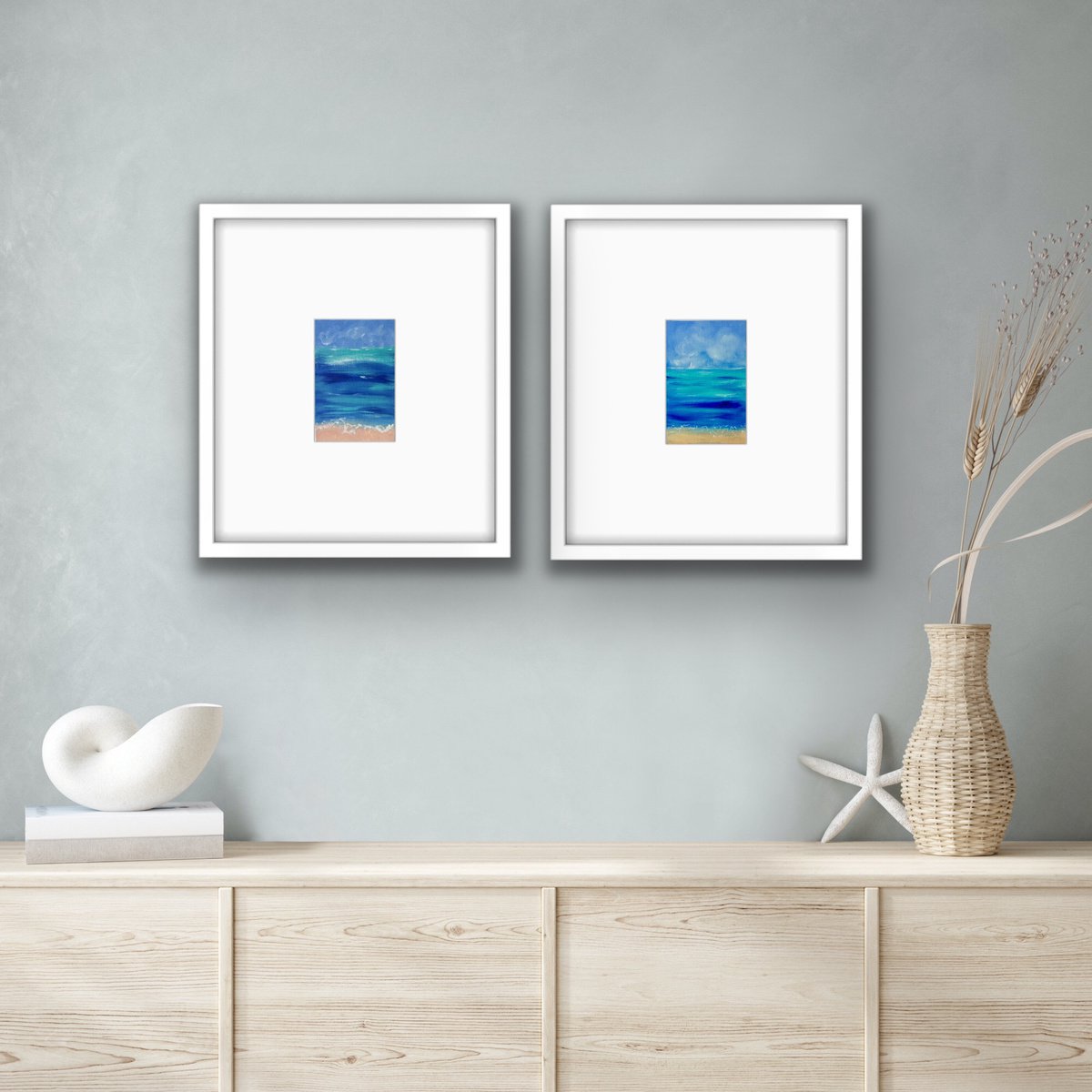 Seascape diptych oil paintings - Set of 2 small canvas - Ocean miniatures (2021) by Olga Ivanova