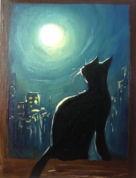 cat moon painting