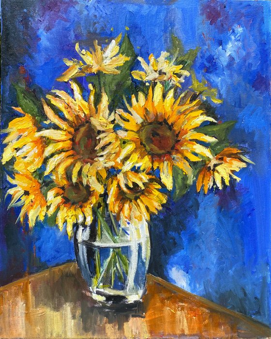 Sunflowers in a Glass Vase