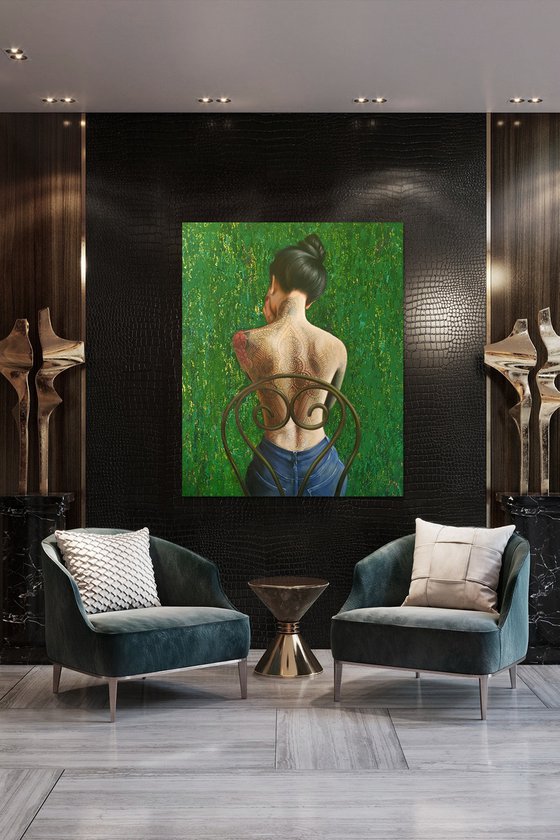 Large oil artwork original painting on canvas large painting wall decor figurative art girl painting 130x105cm(51x41 in) "Soul my flower"