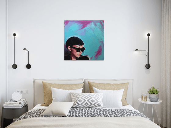 MOONCHILD - canvas print, fine art paper print, erotic art, wall art, home decor idea, bachelor pad design, stylish bedroom, best gift idea, pink, sunglasses