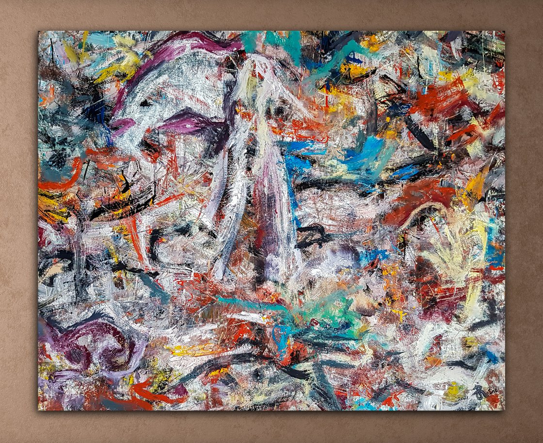 DONU - (H)96x(W)120 cm. Style of Willem de Kooning. Abstract 