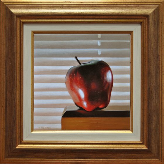 Still life with an apple , Original oil on canvas painting