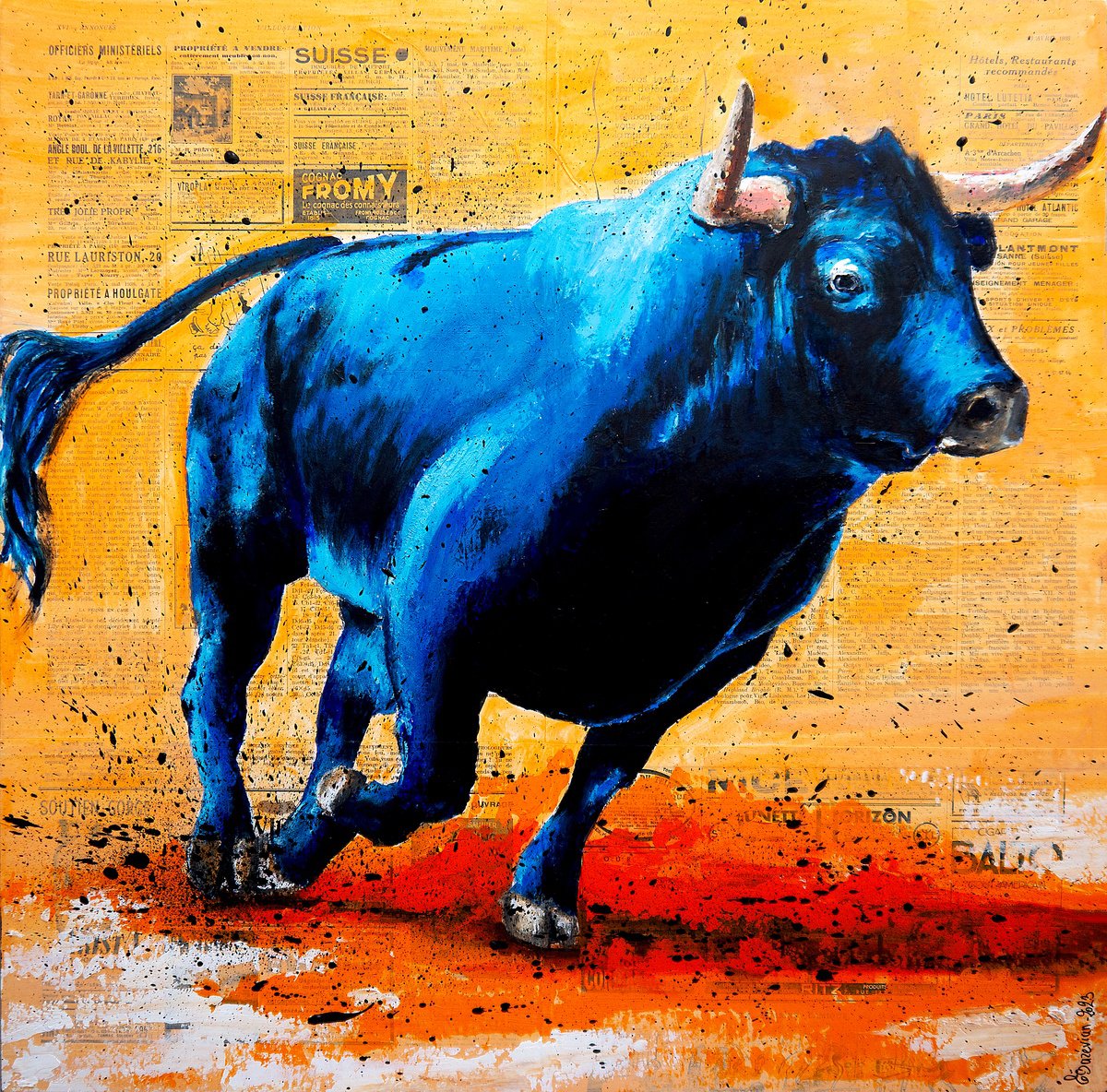 French School Raging Bull 06 1938 - (Large) - READY TO HANG -  HOME - Gift by Bazevian DelaCapuciniere