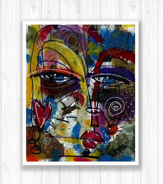 Funky Face Love 18 - Mixed Media Art by Kathy Morton Stanion
