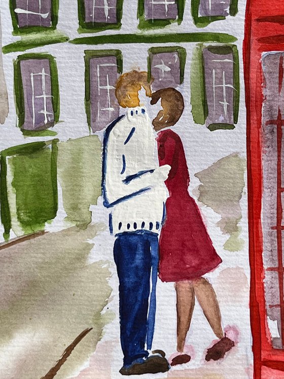 London Love Story - original watercolor painting