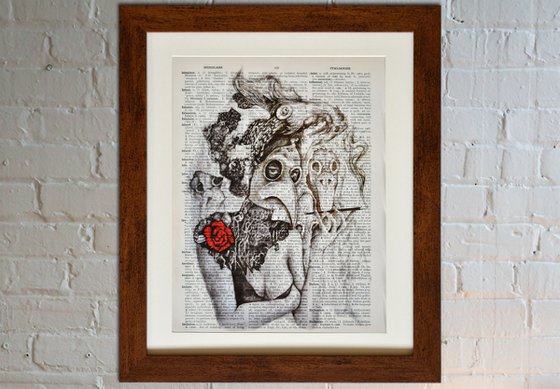 The Queen Of Plague - Collage Art on Large Real English Dictionary Vintage Book Page Perfect Gift For Him