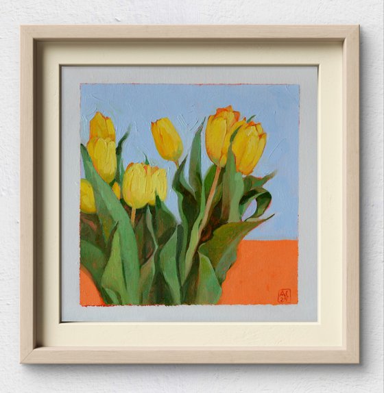 Yellow Tulips on Orange