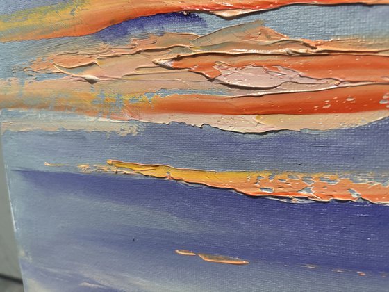 Sunset over the field. Plein air