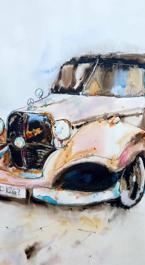 Vintage Convertible Automobile – Pale Pink by Olga Sova