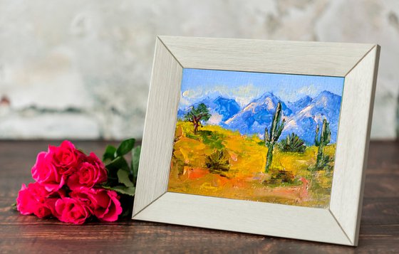 Cactus Painting Original Art Sonora Desert Artwork Arizona Wall Art Mountain Landscape