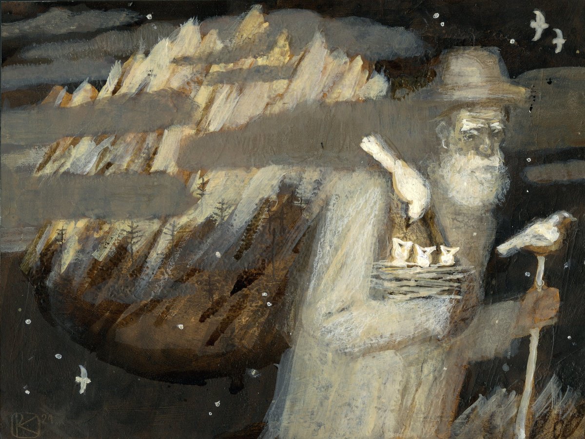 Surrealistic Portrait Painting By Olga Kataeva-Rochford, 9 X 7", Mountain