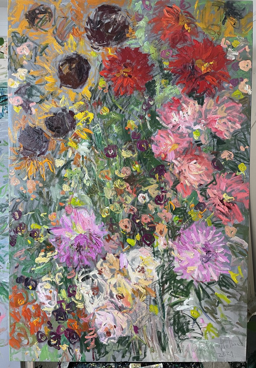 Expressive Botanical Oil Painting By Lilia Orlova-Holmes, 39 X 59", Days Of Summer., Original Artwork