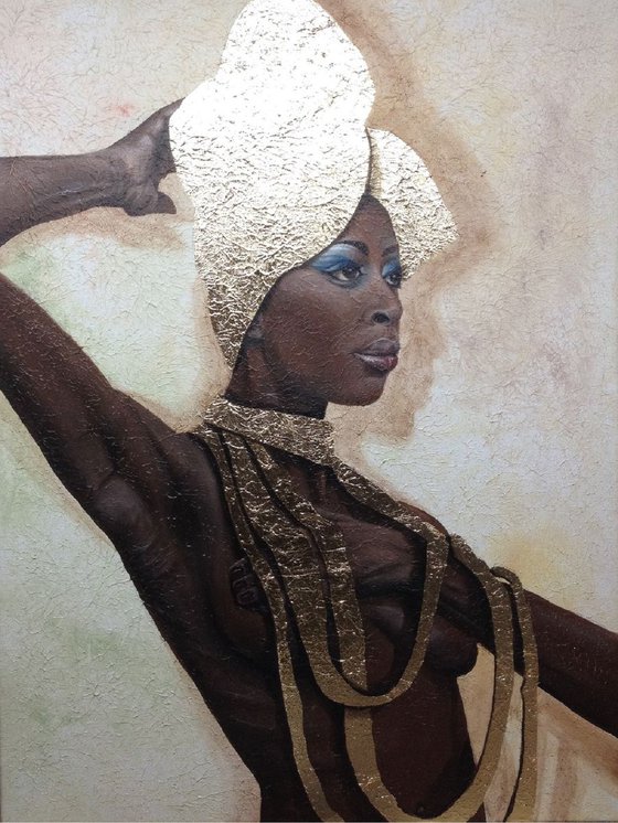 African woman portrait. 24 carat gold. Eka Peradze Art