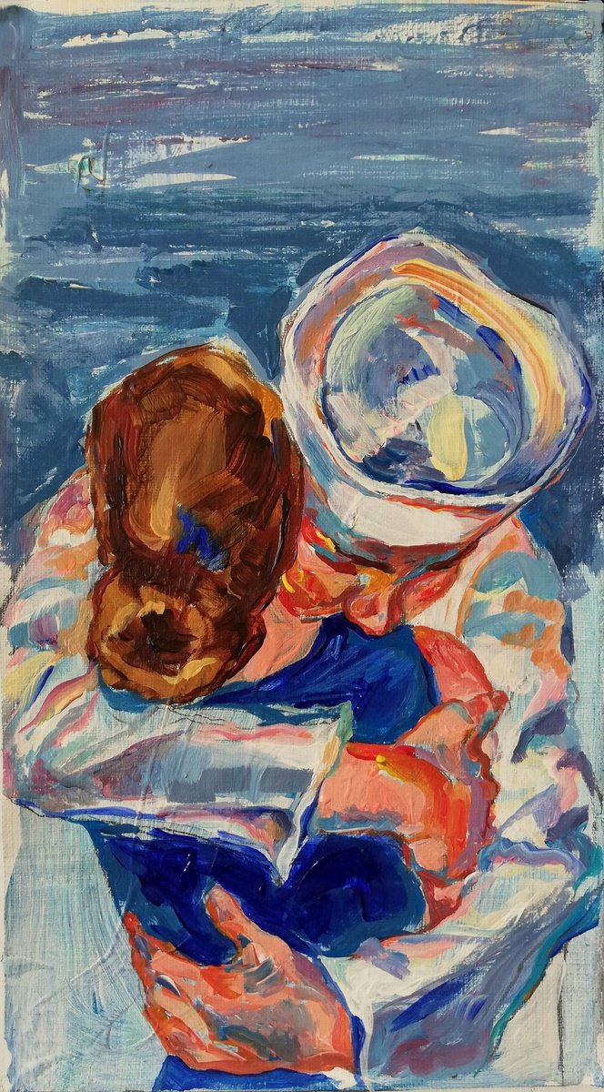 Impressionistic Portrait Acrylic Painting By Jelena Djokic, 6 X 11, The Embrace, Original Artwork