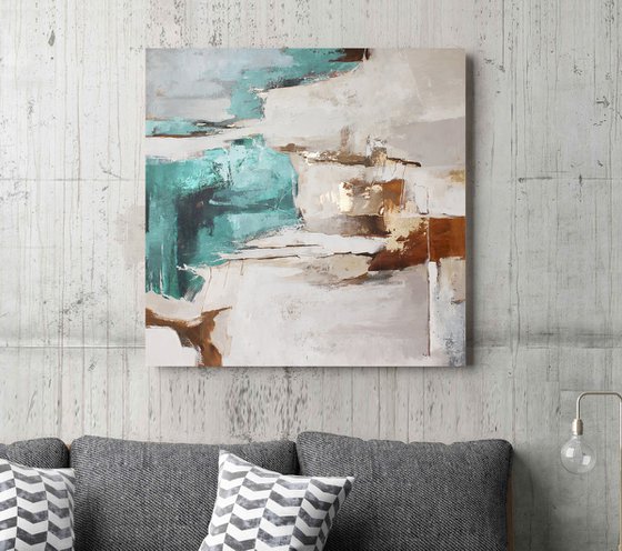 "Teal Sobriety 3" Teal brown abstract art