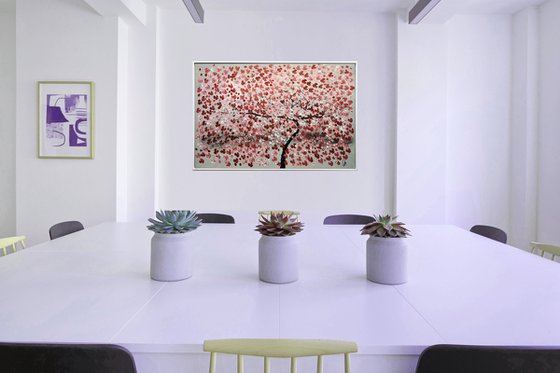 Romantic II acrylic abstract painting cherry blossoms nature painting framed canvas wall art