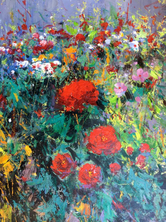 Impressionism oil painting:flowers in the garden t159