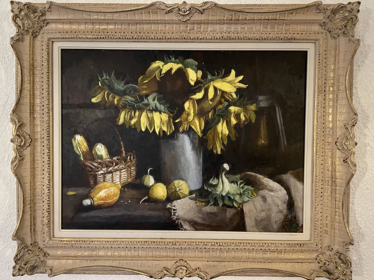 Impressionistic Still Life Oil Painting By Andres Portillo, 43 X 33, Sun Flower Still Life, Original Artwork