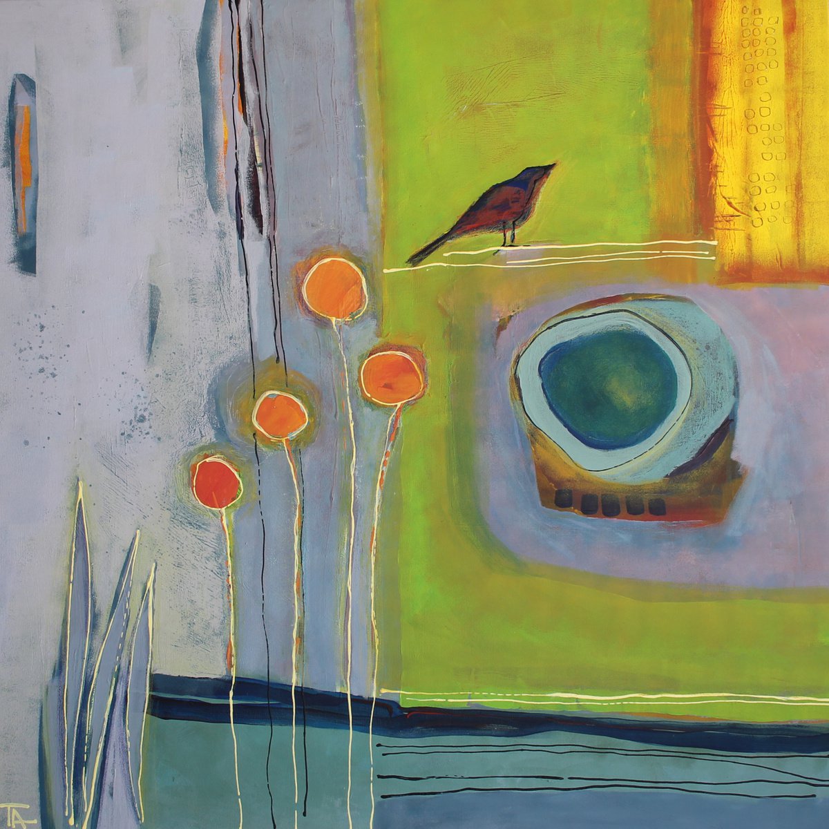 Spring composition with a bird. by Tatjana Auschew