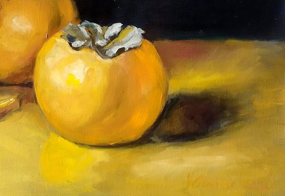 Still life "Persimmon and wine"