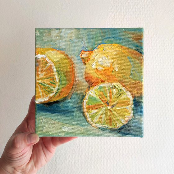 Sliced Lemons. Still Life Oil Painting