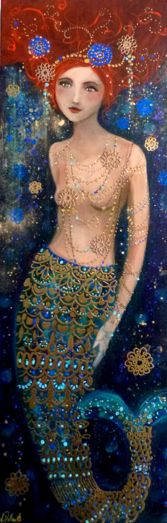 All the gold of mermaids 20 x60 cm.