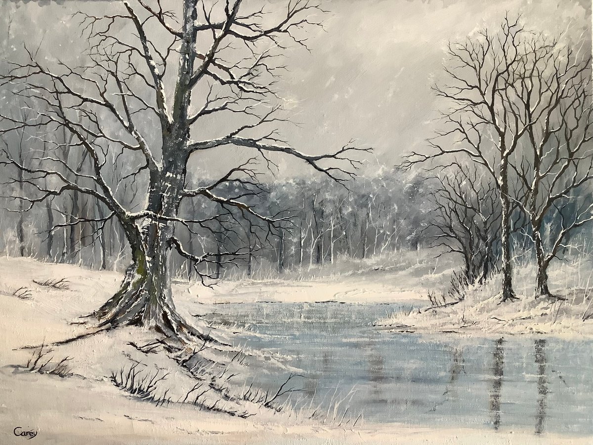 Impressionistic Landscape Oil Painting By Darren Carey, 24 X 18, Winter, Original Artwork