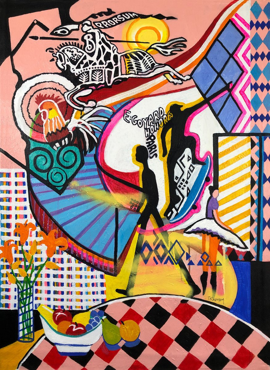 Geometric Botanical Acrylic Painting By Tony Khawam, 30 X 40", Prorsum (Forwards), Original Artwork