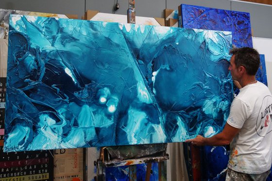 Oceans Rapture 190cm x 100cm Turquoise Textured Abstract Art