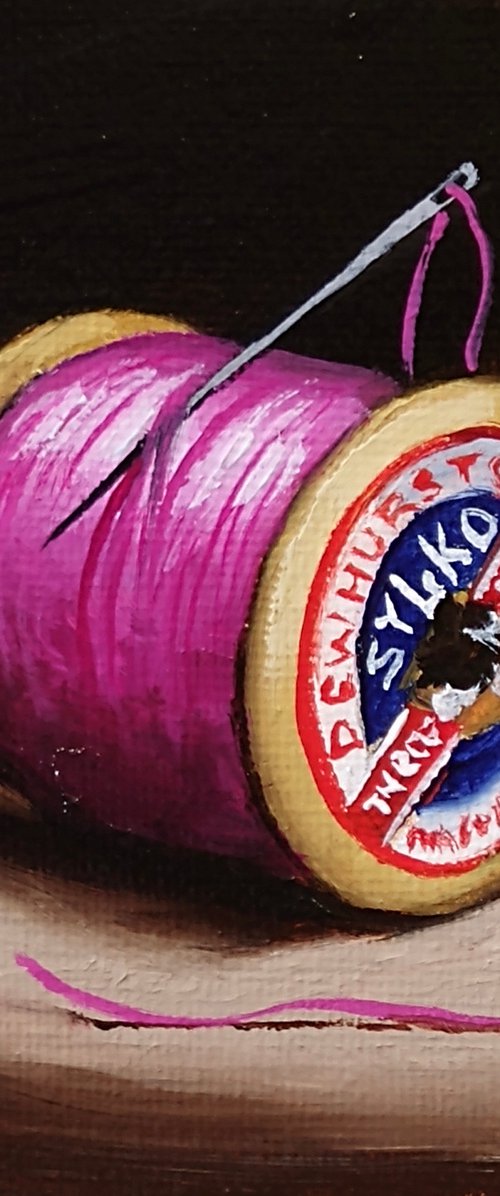 Little Sylko cotton reel still life by Jane Palmer Art