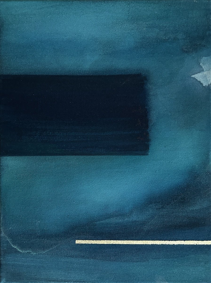 Abstract Painting By Ryoko Minamitani, 12 X 16", Deep Blue 3, Original Artwork