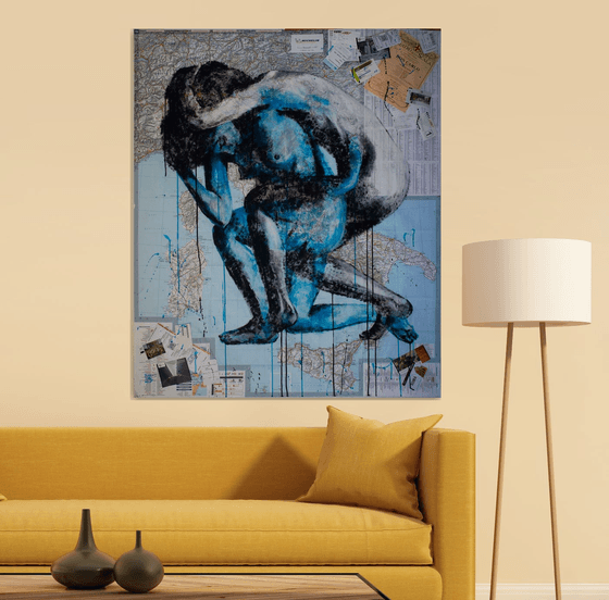 Painting of two woman on the map of Italy